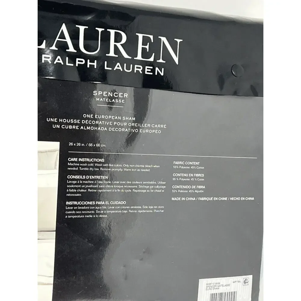 Ralph Lauren Spencer Matelasse Euro Sham Soft Teal 26” X 26” Quilted NIP (1)